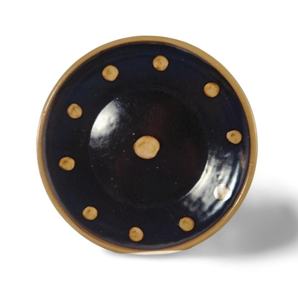 RARE Early M. A. Hadley Pottery Brown Gold Dot 9" Plate Signed Hot Spotted Fleck